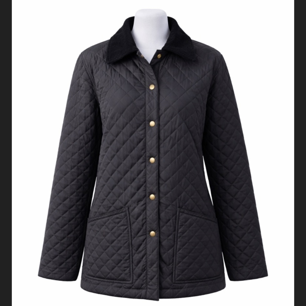 J McLaughlin Black Quilted Jacket Women’s Medium Snap Front Classic